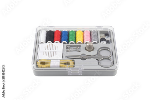 Portable clear plastic sewing kit box