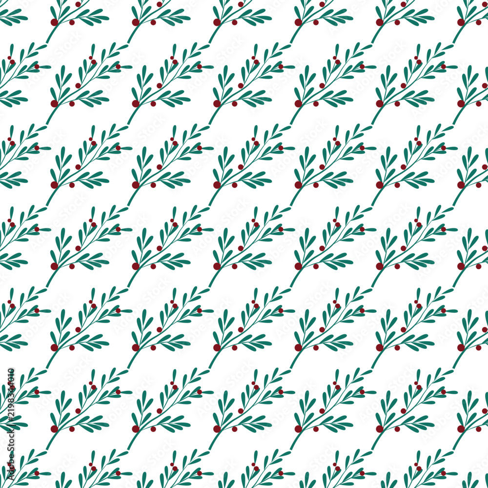 Obraz premium Festive Mistletoe Pattern With Red Berries Seamless Christmas Holiday Background