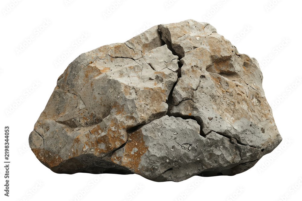 Obraz premium Large cracked gray stone boulder in a clean isolated composition