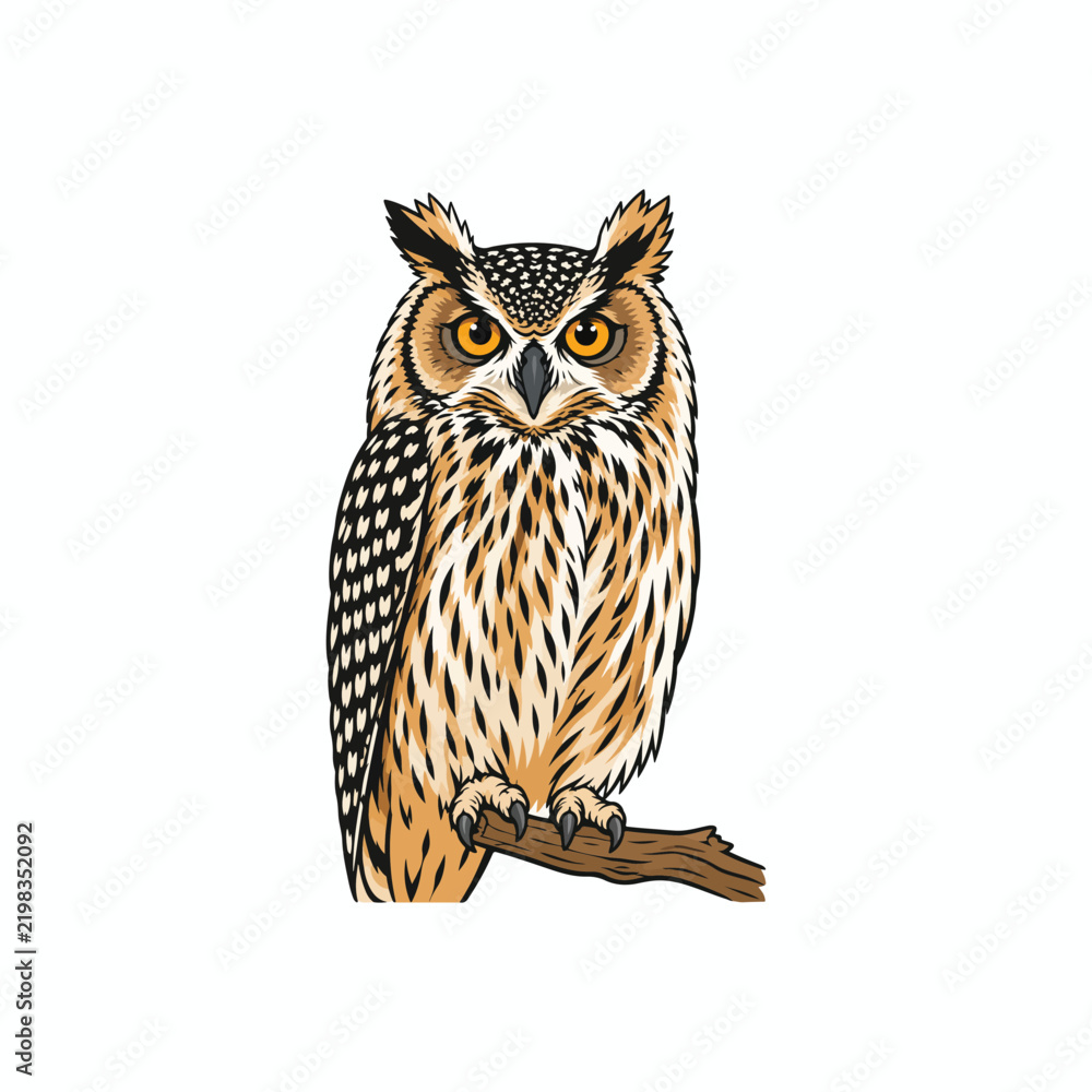 Obraz premium Close-up of a detailed owl perched on a branch in natural daylight