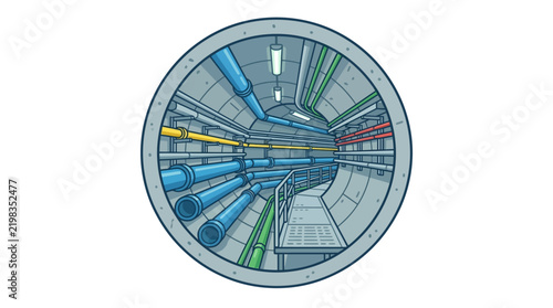 Cross section of a tunnel with pipes and cables.