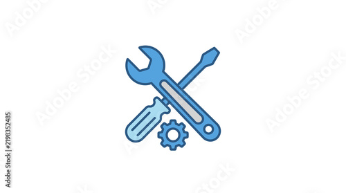 Crossed wrench screwdriver and gear icon.