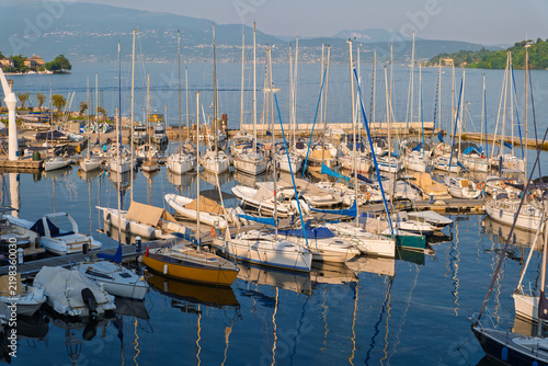 Sailing boats in marina on Lake Garda in Italy