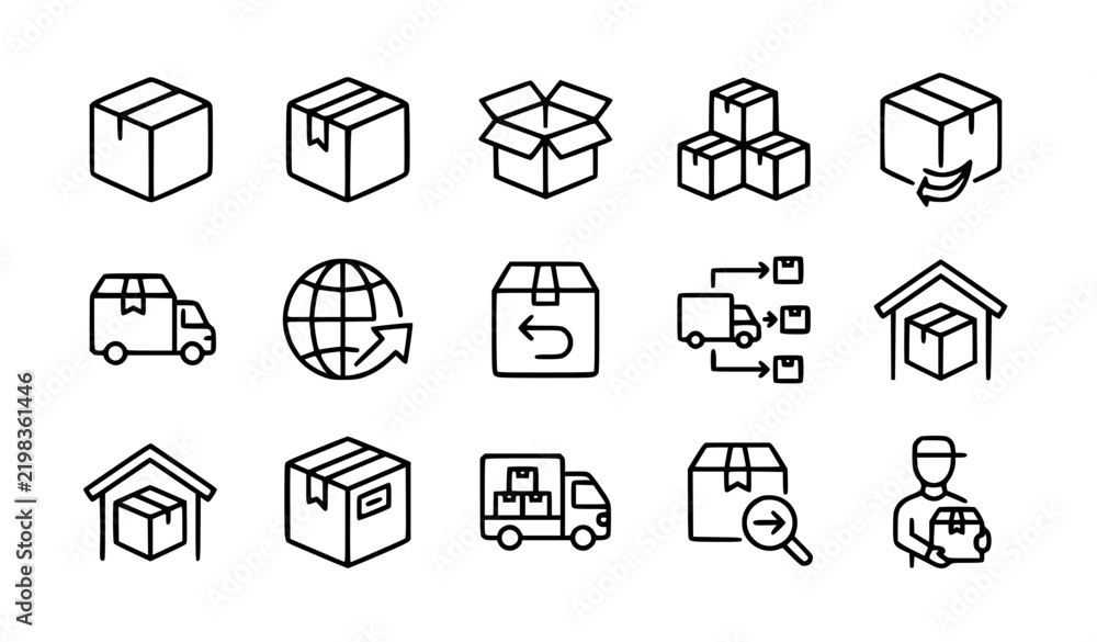 Fototapeta premium Shipping Logistics Cargo and Delivery Editable Linear Icons