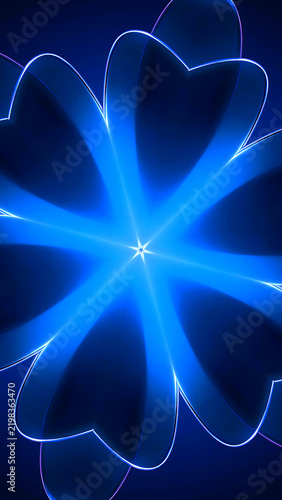 Abstract Blue Glowing Flower Shape with Star Center.