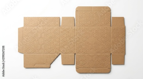 Flat Unfolded Kraft Paper Box Template With Geometric Embossed Pattern