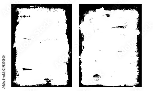 Grunge border vector set, distressed black and white frame textures, vintage rough edge paper overlays for photo masking and graphic design