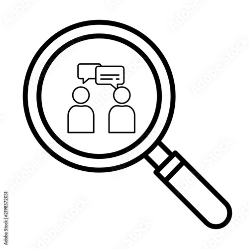 Quadro su tela Magnifying glass focusing on people communicating chat icon