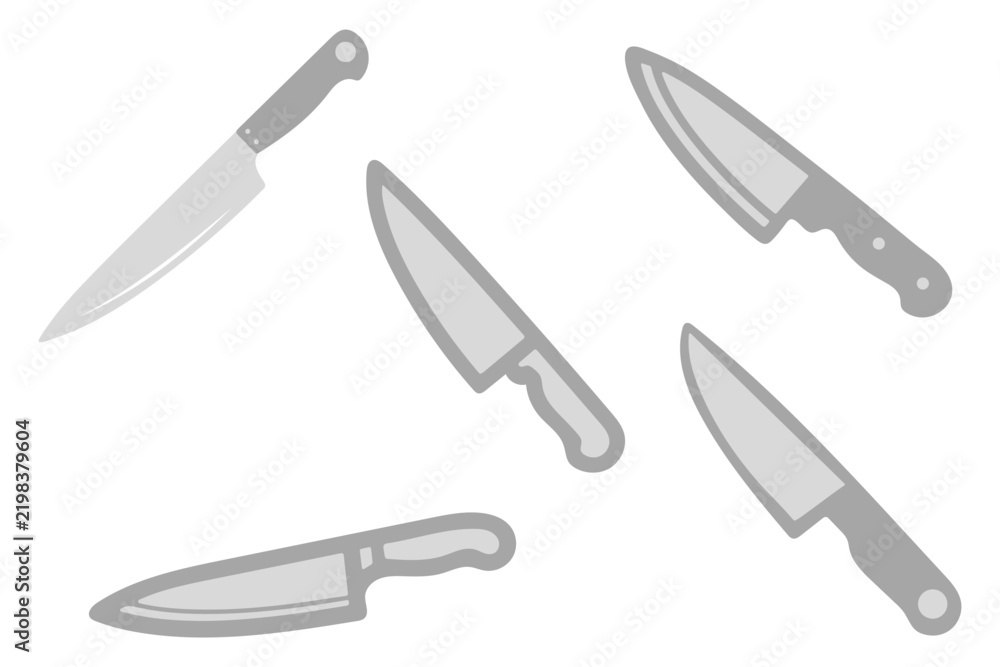 Obraz premium Different Types of Sharp Professional Steel Kitchen Knives Illustration