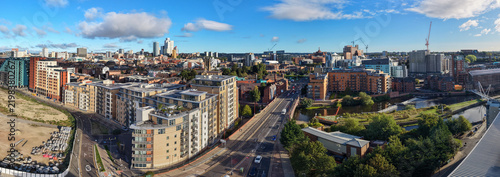 Aerial Panorama Over Crown Point Road, River Aire, and Leeds City Skyline