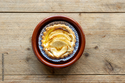 Mini Apple Tart Served in Rustic Terracotta Dish