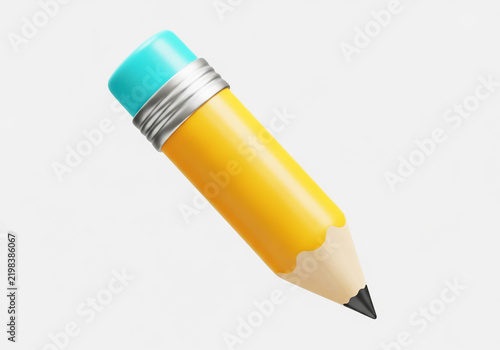 Small yellow pencil with an eraser 3d illustration