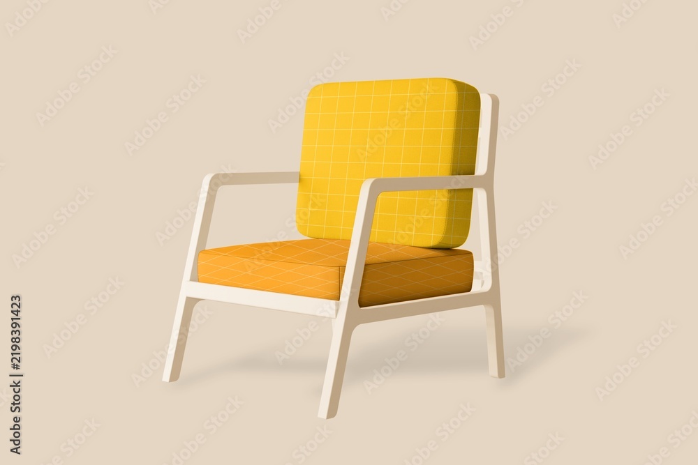 Obraz premium Modern yellow armchair on beige studio background