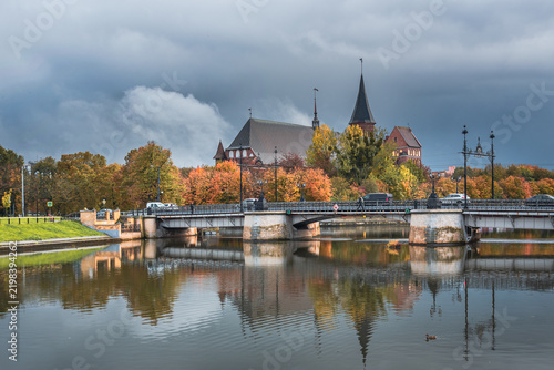 Canvastavla Autumn View at Konigsberg Cathedral at rainy morning