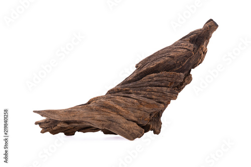 Driftwood aged wood isolated on white background. Piece of driftwood driftwood close up for aquarium.