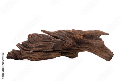 Driftwood aged wood isolated on white background. Piece of driftwood driftwood close up for aquarium.