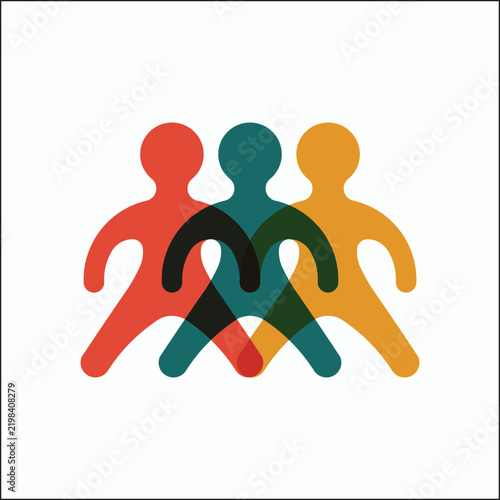 Abstract illustration of three overlapping figures standing together, ideal for flyers and advertisements, featuring ample copy space, perfect for teamwork, collaboration, and community themes