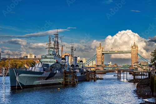 Bild auf Leinwand The historic light cruiser HMS Belfast, which serves as a floating museum ship p