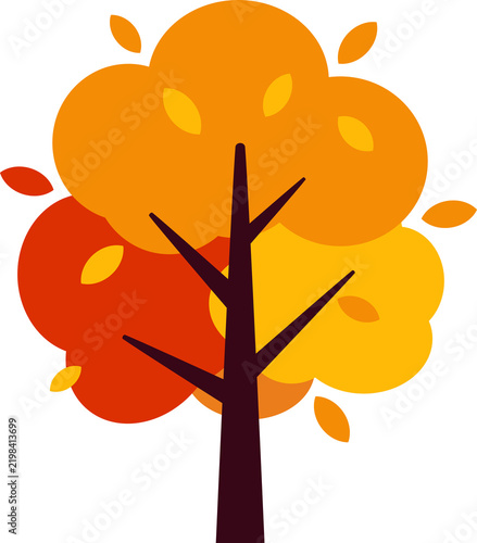 Autumn Tree. Flat illustration of autumn tree and leaf, maple and oak tree. Drawing for poster, flyer, etc.