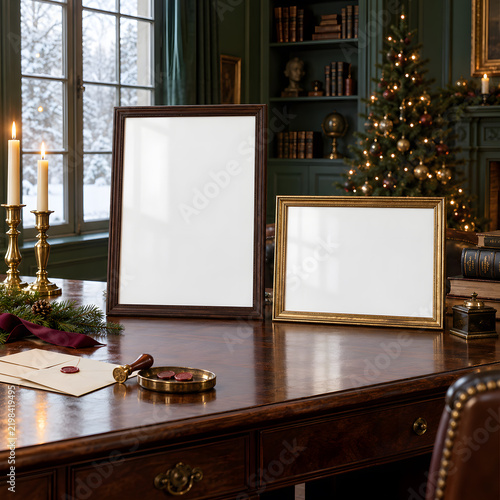 Christmas Frame Mockup, Elegant Holiday Interior, Festive Wall Art Mockup