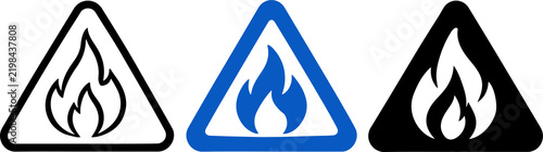 Flammable material warning signs black and white triangular hazard symbols
