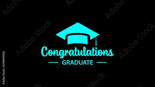 Glowing Congratulations Graduate Animation with Graduation Cap and Color Changing Effect