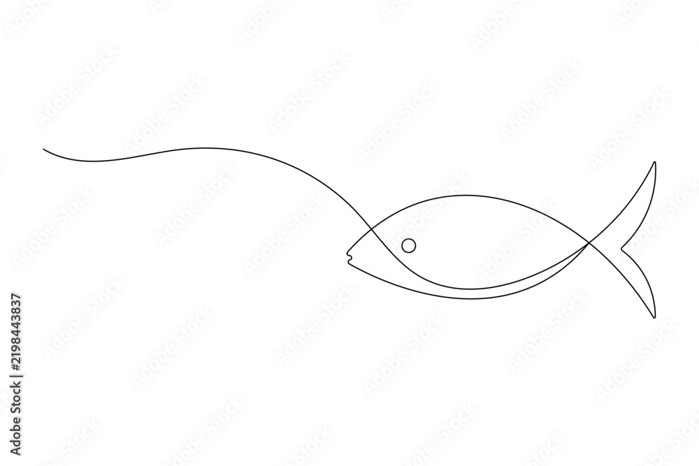 Obraz premium Fish outline line art continuous line drawing with editable stroke