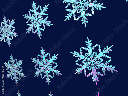 冬をイメージした雪の結晶パターンの3Dイラスト背景