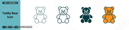 Four teddy bear icons in different styles including outline, solid, and colored versions for design projects