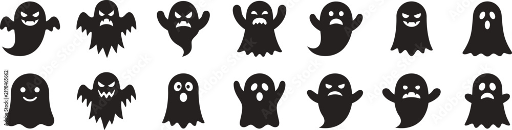 Obraz premium Set of various spooky ghost silhouettes for halloween design elements heart