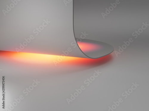 Minimal white scene with glowing orange light and smooth curved geometry. Clean abstract background for branding, product, and modern advertising design.
