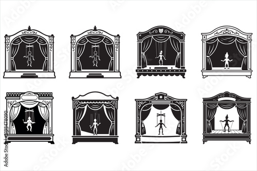 Collection of Puppet theatre illustrations with different expressions and shapes