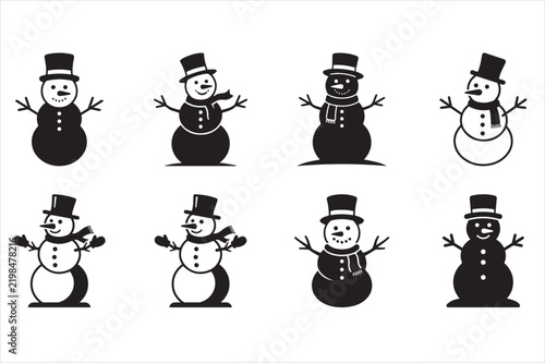 Collection of Snowman illustrations with different expressions and shapes
