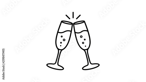 Elegant champagne glasses clinking icon for romantic celebratory events.