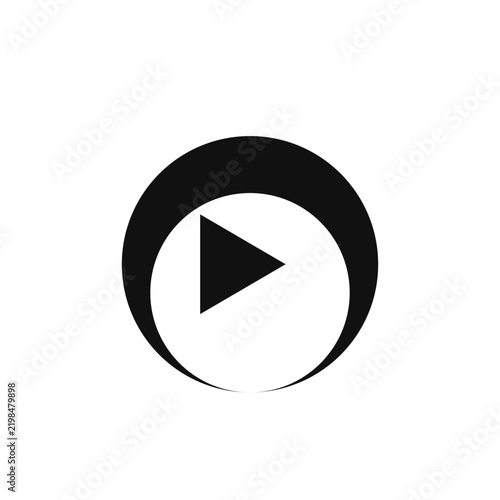 Play button icon inside a circular frame with streaming service interface streaming