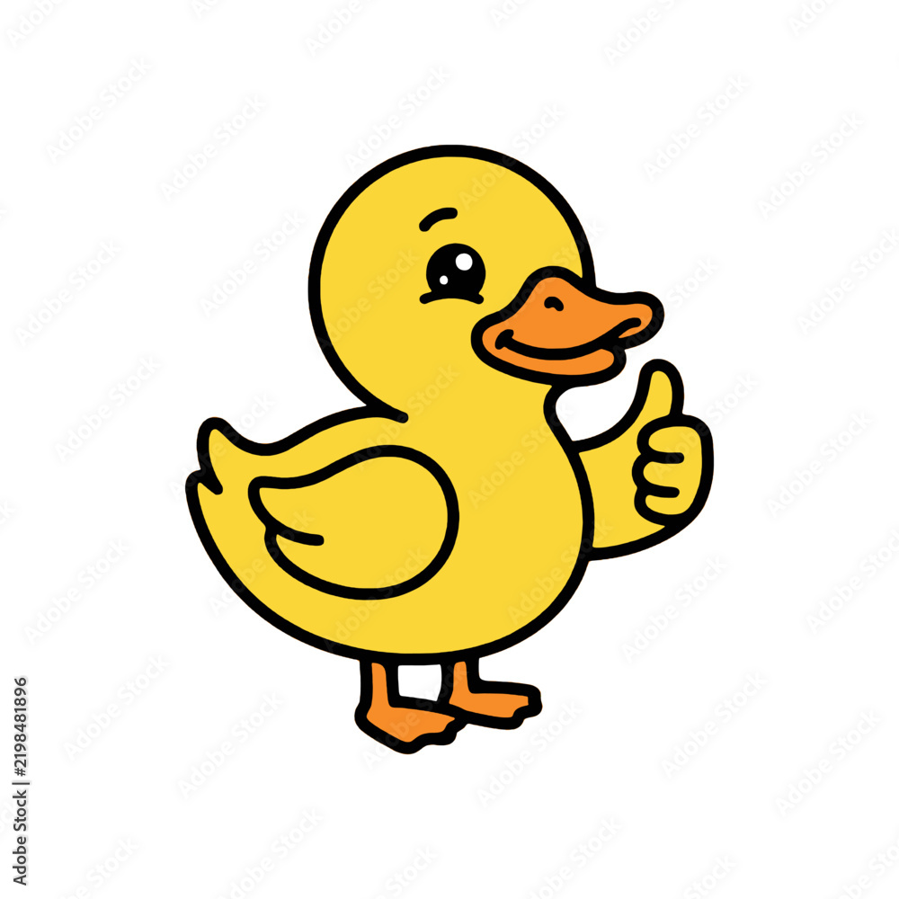 Fototapeta premium Cute cartoon duck character showing thumb up sign friendly animal graphic design illustration