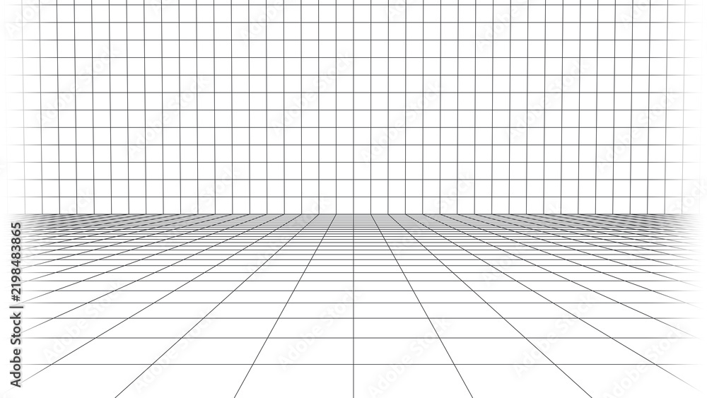 Fototapeta premium Perspective grid floor and back wall, empty studio room background