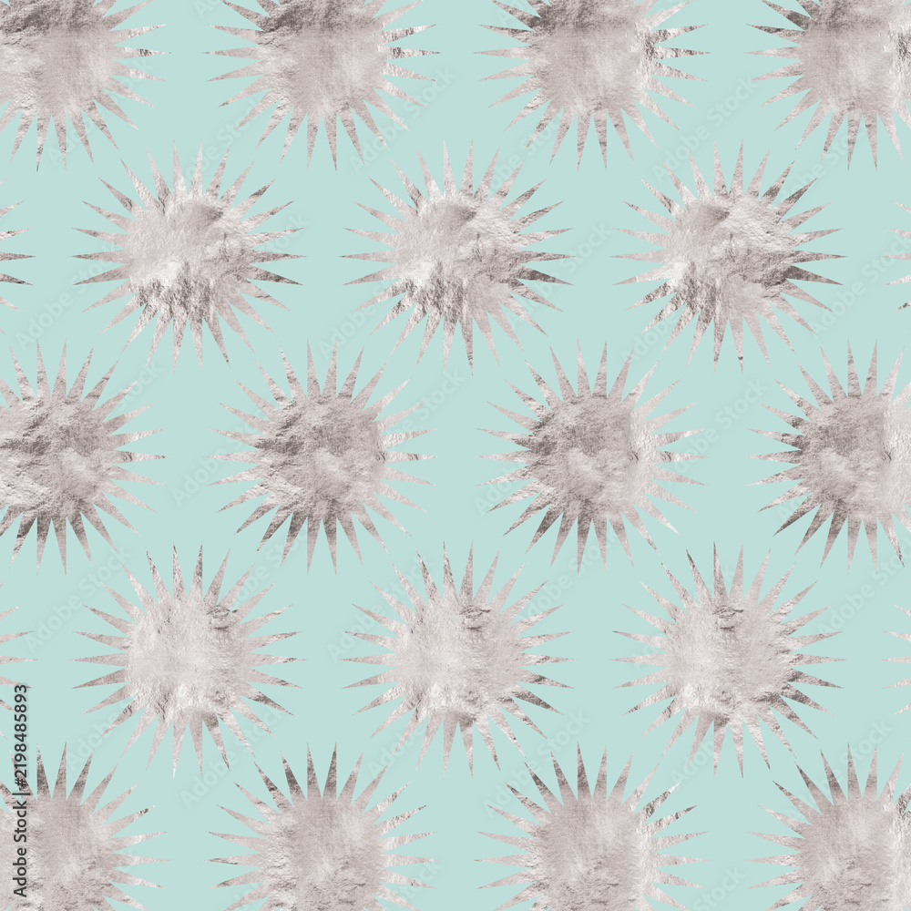 Fototapeta premium Starburst pattern featuring grey watercolor spiky shapes on a light blue background for wall design