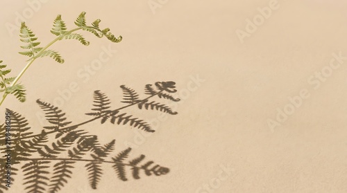 Fern leaves and shadow on beige background delicate botanical still life photography