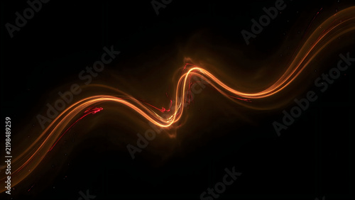 Glowing orange light trail swirling in dark space