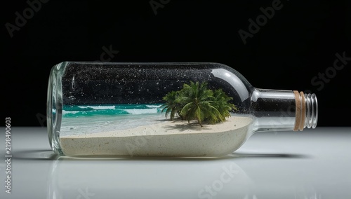 Bottle With a Beach Scene and Palm Tree Inside on a Plain Background