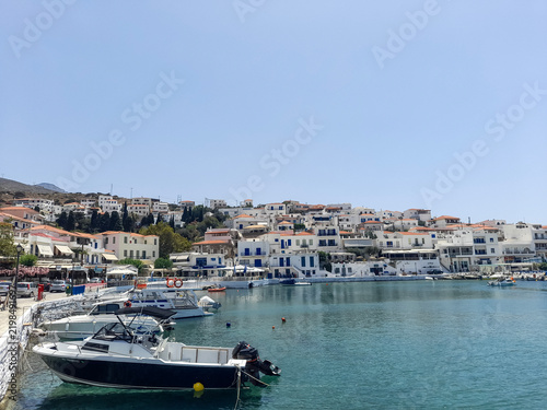 Obraz na plátne Image of the harbour of the coastal village of Batsi on Andros Island in the Cyclades, Greece