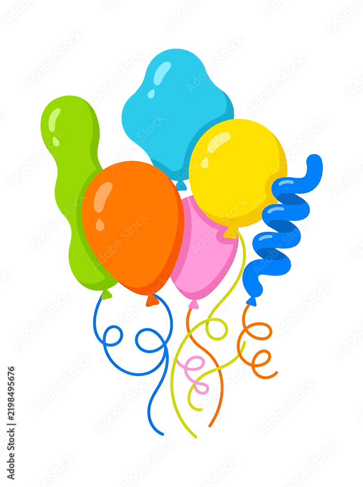 Obraz premium Colorful festive balloons with curly ribbons