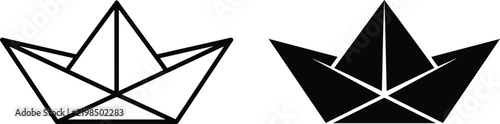 Folded paper boat icons in line and silhouette style with minimalist graphic
