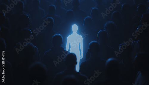 low light documentary photo of a glowing cyan