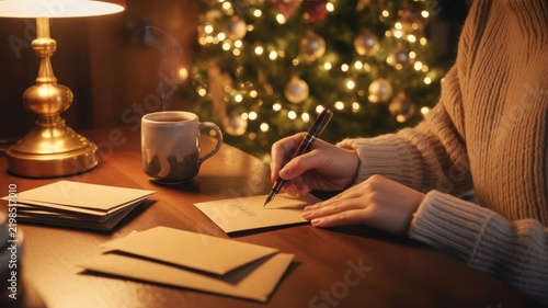 Person Writing Christmas Cards at a Desk