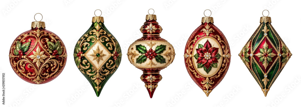Fototapeta premium PNG Ornate vintage Christmas ornaments collection