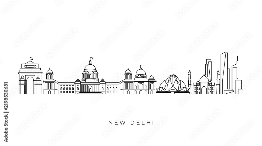 Obraz premium New Delhi Skyline Silhouette - India Capital City Landmark Outline