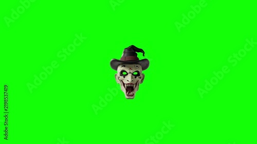Witch Head Green Screen 3D Glowing Eyes Floating Halloween Horror Video Overlay