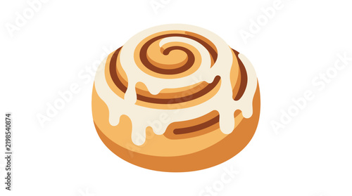 Cinnamon roll with white icing a flat vector illustration